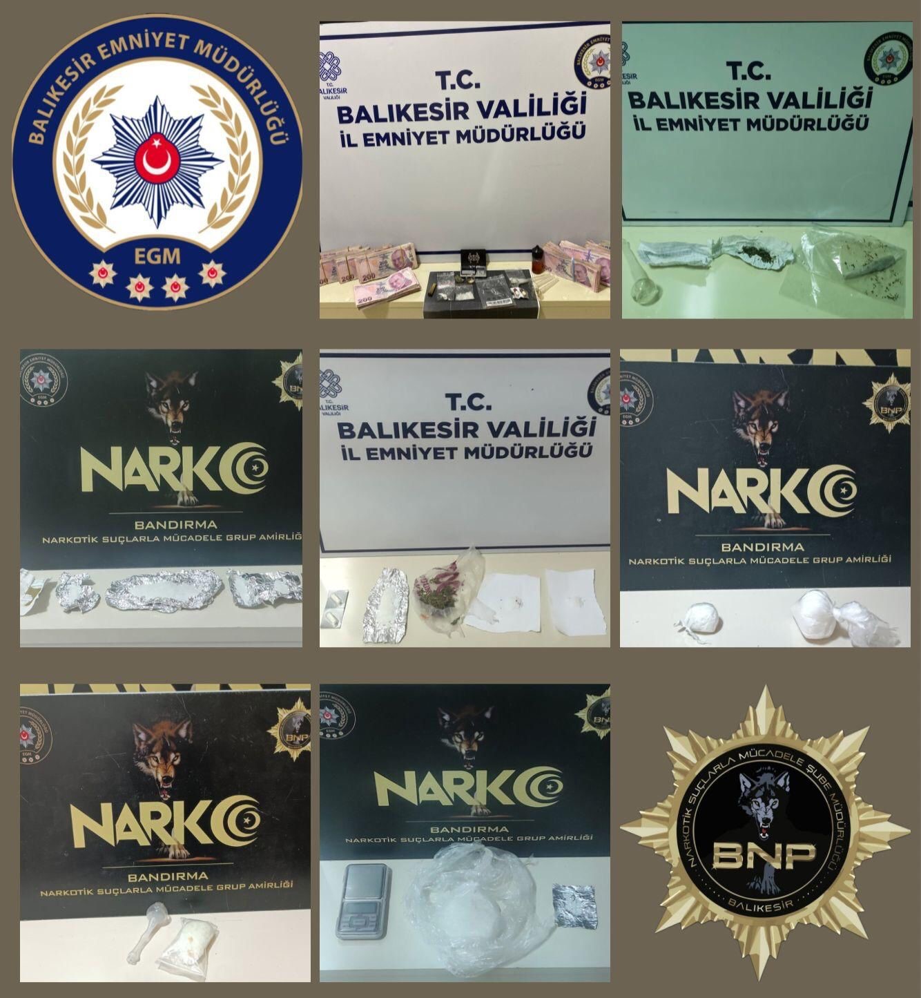 BALIKESİR POLİSİ UYUŞTURUCU TACİRLERİNE GÖZ AÇTIRMIYOR: 10 GÖZALTI