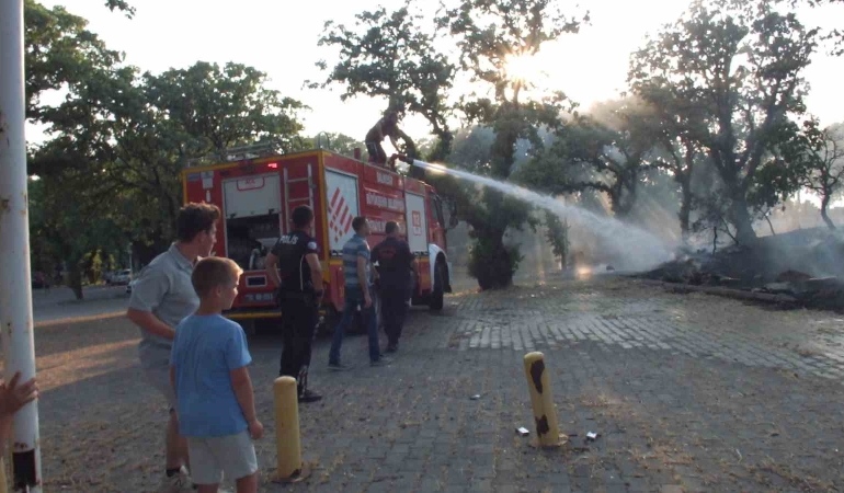 Balıkesir’de ot yangınını tüplerle söndürdüler