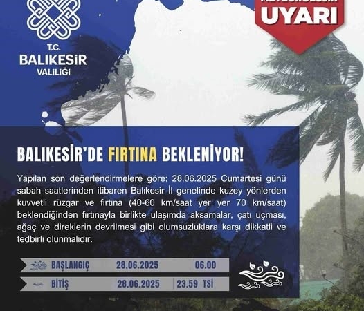 Meteoroloji’den Balıkesir’e fırtına uyarısı