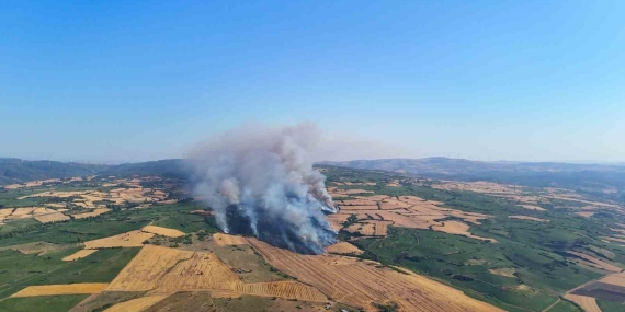 İzmir otoyolunun yanı başındaki yangına 3 helikopter müdahale etti