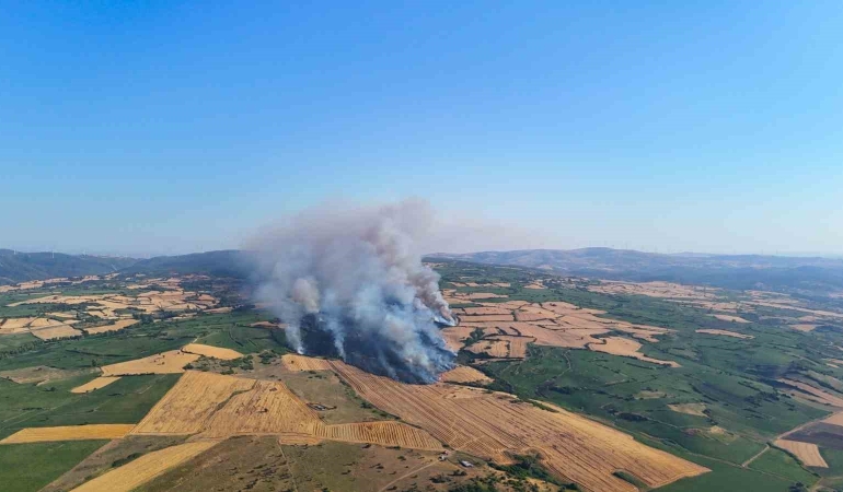 İzmir otoyolunun yanı başındaki yangına 3 helikopter müdahale etti