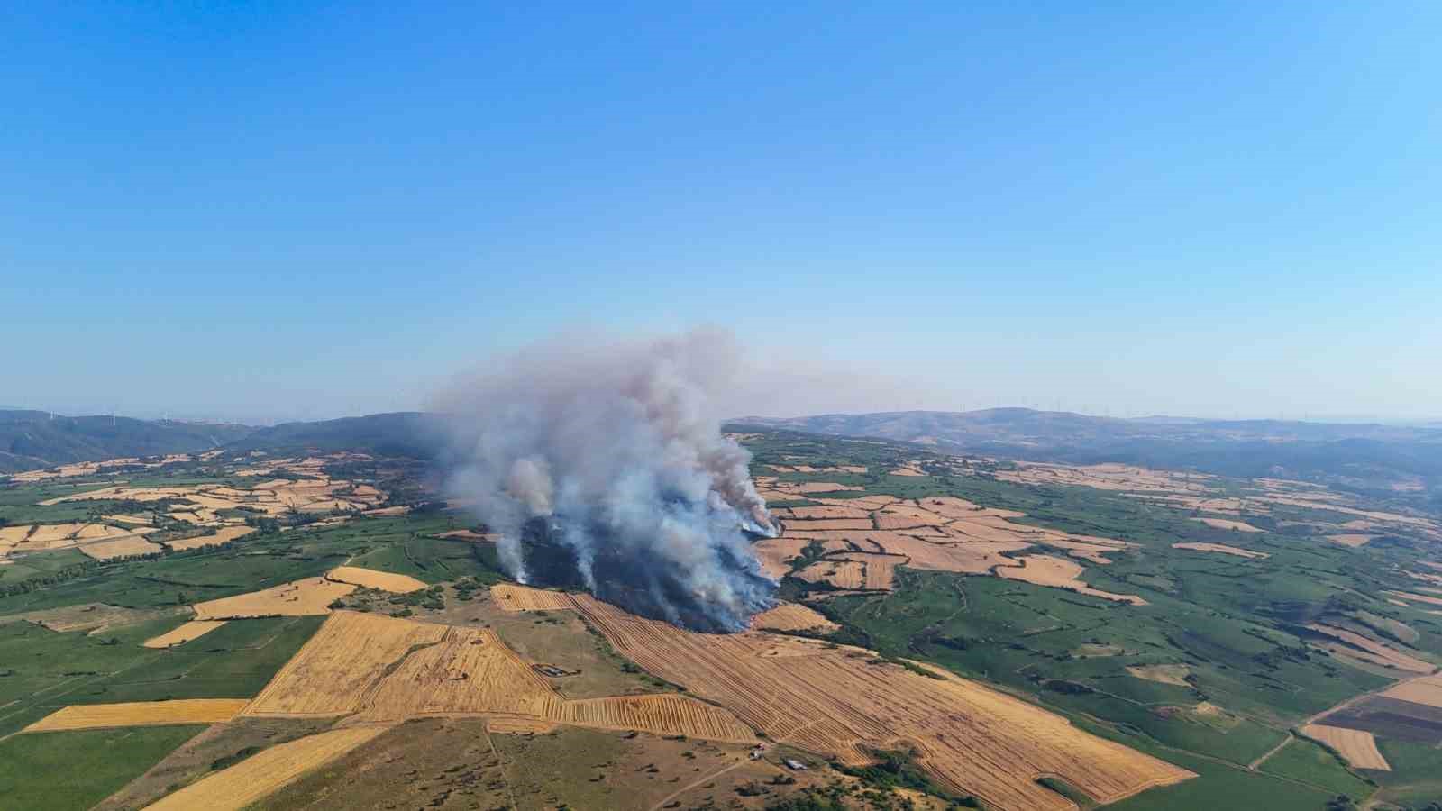 İZMİR OTOYOLUNUN YANI BAŞINDAKİ YANGINA 3 HELİKOPTER MÜDAHALE ETTİ RÜZGARIN ETKİSİYLE BÜYÜYEN YANGIN, TARIM ARAZİLERİNİ ALEV ALEV YAKTI