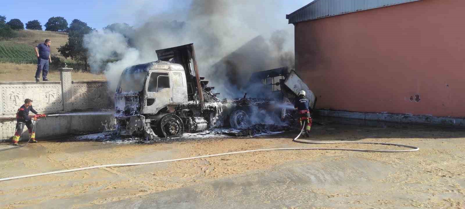 PARK HALİNDEKİ KAMYONDA ÇIKAN YANGIN OTLUK ALANA SIÇRADI