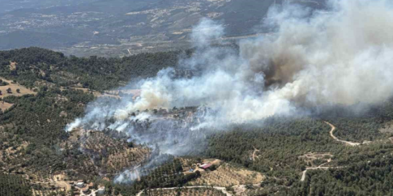 Balıkesir’de araziden ormana sıçrayan yangına müdahale sürüyor