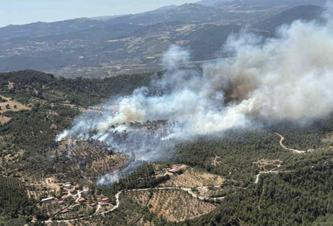 Balıkesir’de araziden ormana sıçrayan yangına müdahale sürüyor